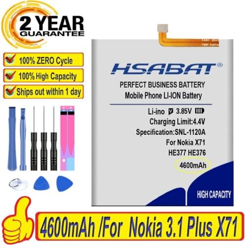 Top Brand 100% New 4600mAh HE377 HE376 Battery for Nokia 3.1 Plus X71 Batteries + free gfit