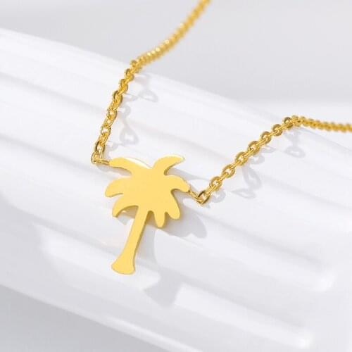 Tropical Coconut Pendants Necklace Stainless Steel rose Gold Chains Palm Tree Necklaces For Women Boho Holiday Beach Jewelry