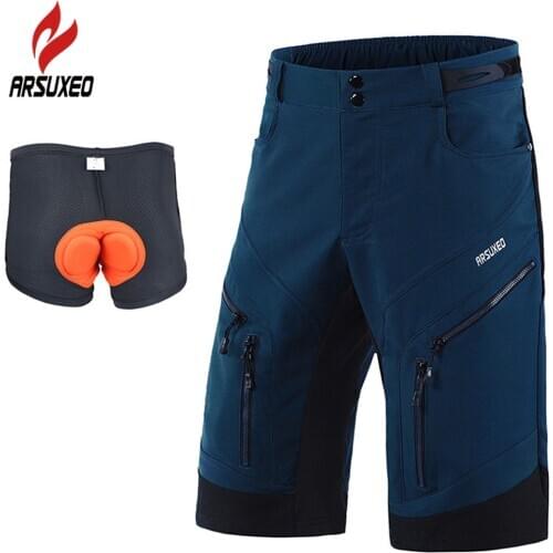 ARSUXEO Men Padded Baggy Cycling Shorts Reflective MTB Mountain Road Bike Bicycle Riding Trousers Elastic Waist Loose Fit Shorts