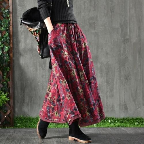 Spring and Autumn New Retro Artistic Floral Cotton Linen Skirt Double-Layer Elegant Skirt for Women