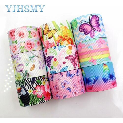 YJHSMY 183173 10 yards 38 mm cartoon butterfly Series ribbon thermal transfer lattice wedding accessories DIY handmade materials