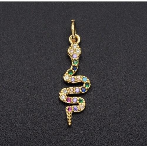 22x7mm 100% CZ Zircon DIY Jewelry Rainbow Snake Charm Pendant Wholesale Jewellery Accessories Bracelet Making Charm Top Quality
