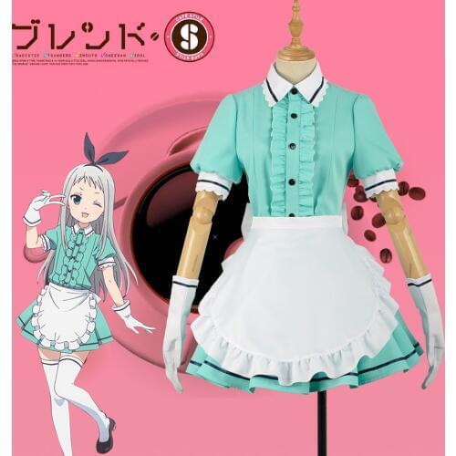 Blend S Burendo Esu Kanzaki Hideri Green Cos Women Skirt Lady Apron Maid Servant Cosplay Costume Adult Outfit Clothing Dress