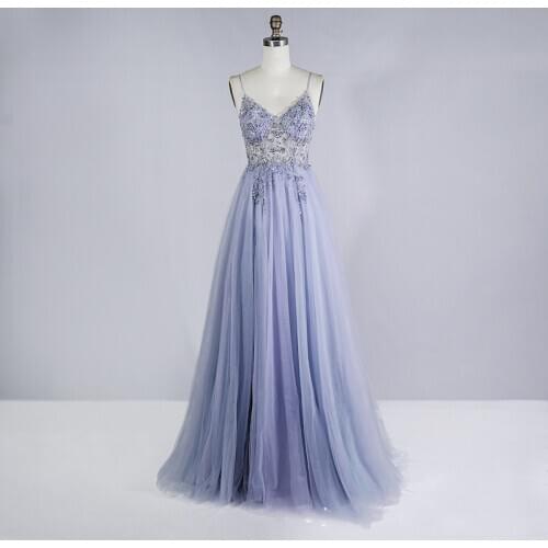 Beauty-Emily Sexy Sling Evening Dresses Long Beading Crystal Party Prom Gowns Sparkling Sequins Tulle High-end Luxury Dress 2020