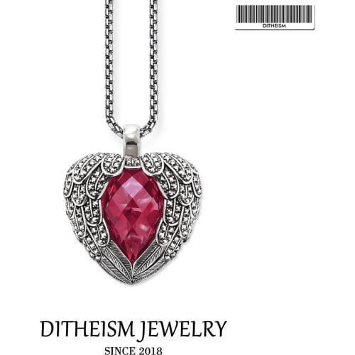 Link Chain Necklace Red Wings Heart, 2018 New Fashion 925 Sterling Silver Jewelry European Vintage Gift For Men Women Boy Girls
