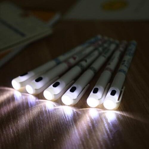 1pc Kawaii Flashlight Pen With LED Multifunctional Gel Pen Simulation Ceramic Rod Black Water Pen Student Office School Supplies