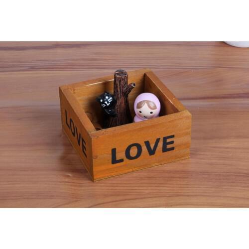 1PC Zakka Mini square wooden flowerpot Vintage Handmade Wooden shavings fleshy flower wood storage box JL 0930