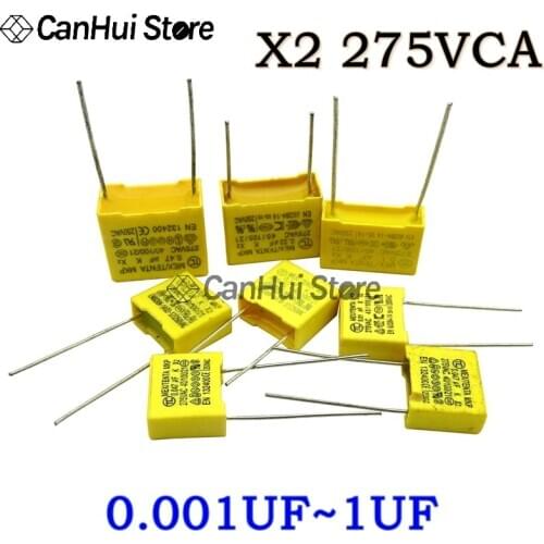 10pcs 275VAC capacitor X2 series 0.001UF ~ 1UF Polypropylene film capacitor 0.1UF 0.15UF 0.22UF 0.33UF 0.047UF 0.47UF 0.068UF
