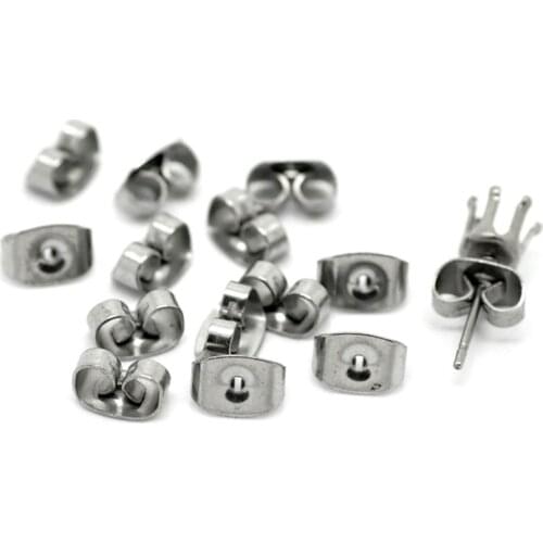 50 Pairs Stainless Steel Earring Findings Ear Nuts Post Backs Silver Color Color 7mmx4mm( 2/8"x 1/8")