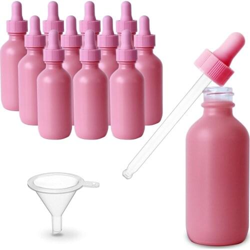 12pcs 2oz Pink Coated Dropper Bottle essential oil Glass Aromatherapy Liquid 60ml Drop for massage Pipette Bottles Refillable