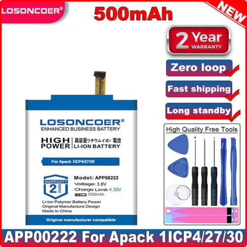 LOSONCOER Good Quality Battery 500mAh APP00222 Battery for Apack 1ICP4/27/30 APP00222 Smart Watch Batteries in stock