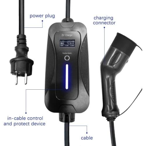 AE Anaheim ev car charger type1 type2 chedemo Level 2 /AC 220-280V 16A Tesla SAE J1772 plug charger with EU wall socket input