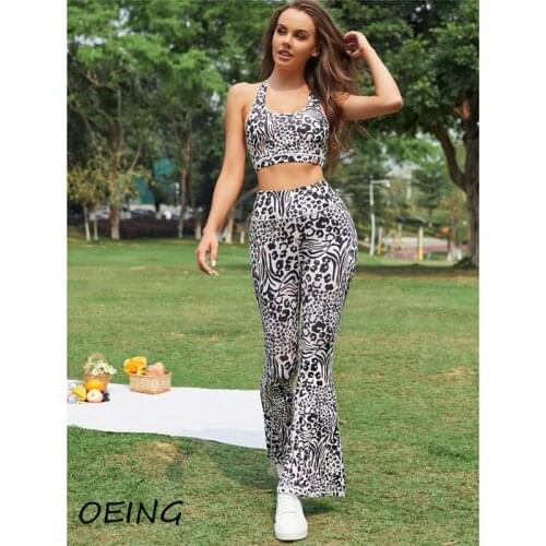 Seamless Leopard Print Sport Sets Yoga Bra and Tight Pants Workout Clothing Fitness Lounge Wear 2 Piece Suits