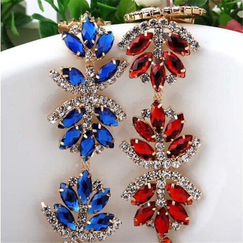 1yd Gold Tone Red& Sapphire Crystal Rhinestone Chain Wedding Costume Trims Craft RT0026