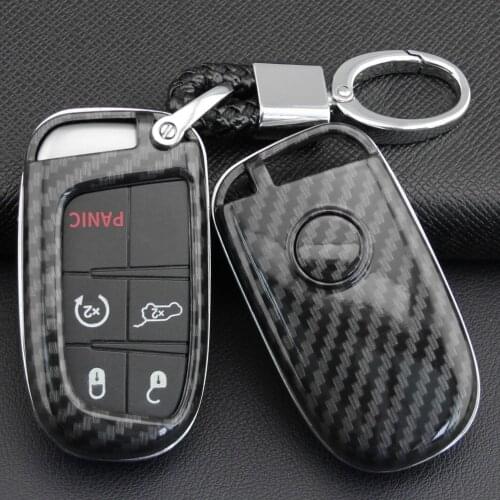 ABS Carbon Fibre Car Key Case Remote Shell Cover Fit For Jeep Cherokee/Renegade/Compass Dodge Chrysler Protector Auto Keychain