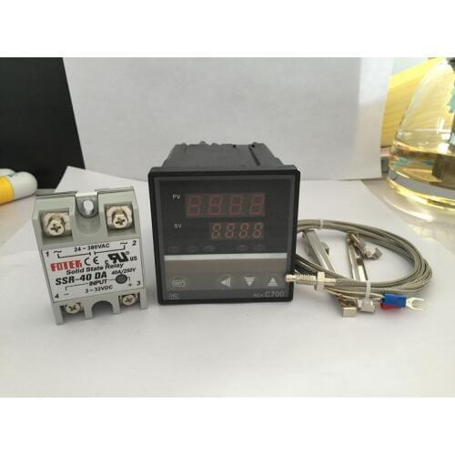 Digital PID 100-240VAC REX C700FK02-V*AN Temperature Controller Control 0-400C OUTPUT SSR + k 1M M6 Thermocouple +SSR40DA 40A