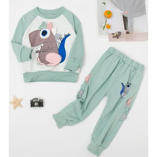 Baby Childrens Clothing 2021 Autumn Kids Baby Boys Girls Dinosaur Printting Long Sleeves Pullover Sports Suit 2Pcs Set 1-5 Years