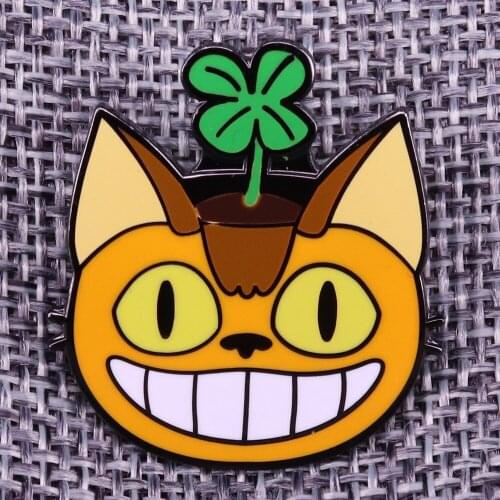 Cat Head Flowerpot Enamel Pin cute animal plant Brooch adorable kitty decor