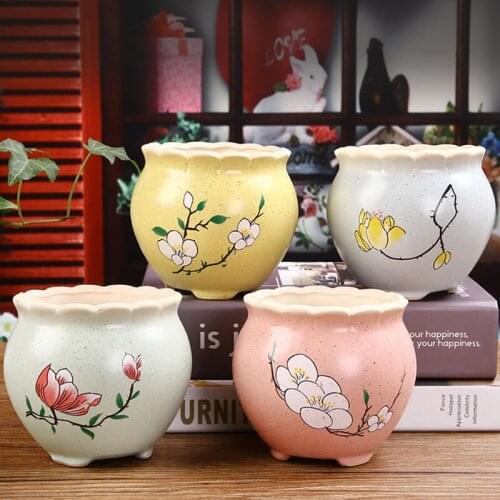 Succulent Plant Pot Creative Planter Vase Desktop Ornaments Decoration Handmade Painted Flower Pattern Ceramic Crafts Flowerpot