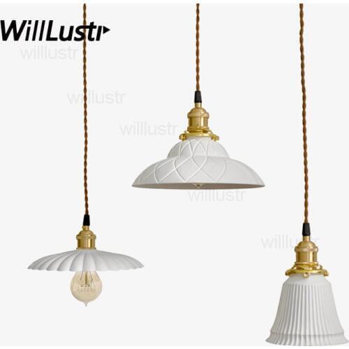 Handmade ceramic flower pendant light china shade porcelain lamp suspension lighting dinning room restaurant bedside hotel light