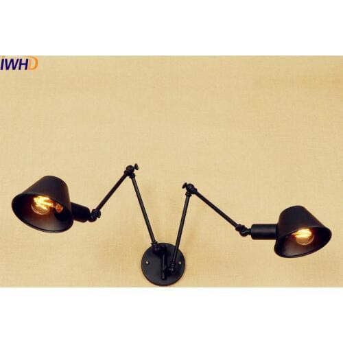 Lampen Swing Long Arm Wall Light Fixtures 2 Heads Loft Industrial Wall Lamp Vintage Sconce Edison LED Stair Lights Arandela