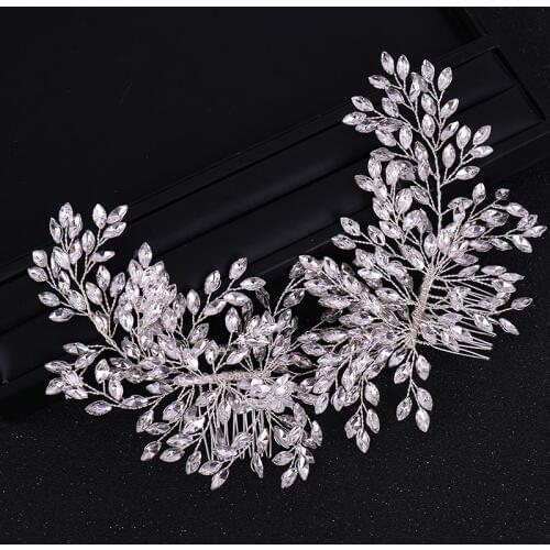 Fashion Silver Color Gold Hair Combs Full Crystal With Two Combs Women Jewelry Tiara Headbands Handmade Wedding Hair Accessorie