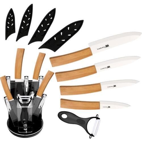 Healthy Bamboo Handle Ceramic Kitchen Knife Set Eco-Friendly 3" 4" 5" 6 " Inch Kitchen Knives+Covers+Knife Stand Cooking Tool