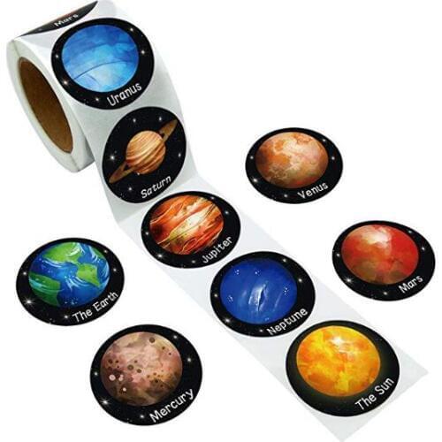 Solar System Stickers Planet Outer Space Tropical Fish Christmas Holiday Party Favors Student Reward Stickers Smiley Stars Faces