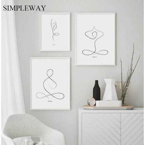 Black White Yoga Wall Art Print Nordic Abstract Simple Poster Line Drawing Woman Picture Minimalist Painting Modern Home Decor