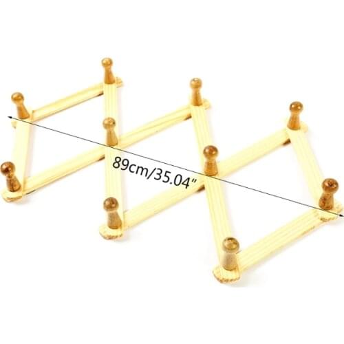 K1KA Wall-Mounted Expandable Wooden Coat Rack Clothes Hanger with 10 Pegs Hooks Shelf