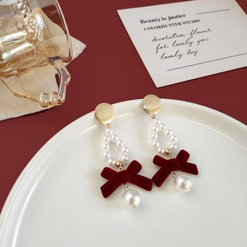 ​ZDMXJL 2021 New Fashion Womens Earrings Fine Sweet Bowknot Pearl Eardrop Earrings For Women Girl Party Gifts Jewelry Wholesale