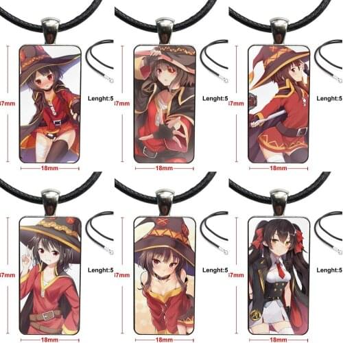 Anime Konosuba Megumin Glass Cabochon Pendant Necklace Rectangle Fashion Necklace For Women Men