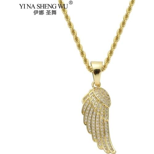 New Fashion Charm Women Jewelry Style Hip Hop Rock Angel Wings Pendant Necklace Gold Silver Color Iced Out Full Best Gift Idea
