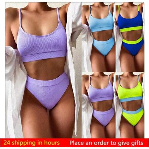Sexy High Waist Bikinis Swimsuits Women Push Up Swimwear Ribbed Strap Bathing Suit Biquini Brazilian Bikini 2021 New Beachwear