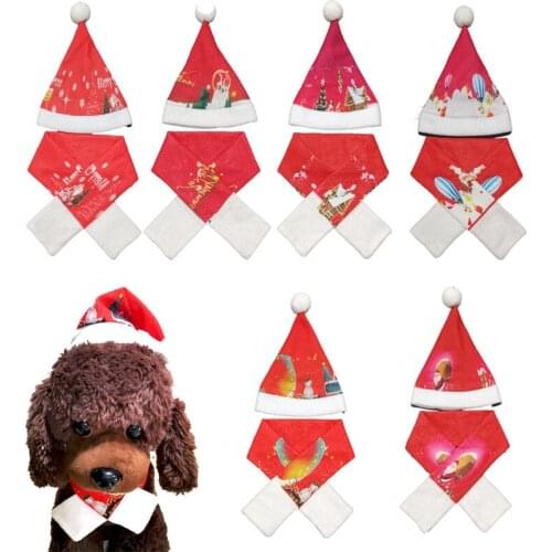Christmas Winter Pet Hat Cat Red Scarf Puppy Warm Caps Dog Costume Clothes Set Pet Xmas New Year Supplies