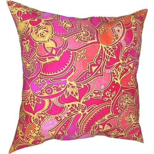 Pink Baroque Floral Mandala Pillowcase Home Decor Boho Cushions Throw Pillow for Car Polyester Double-sided Printing Printed