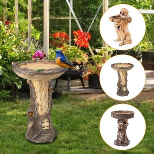 Garden Bird Feeder Natural Resin Drinking Tool Decorative Craft Resin Animal Sculpture Bird Feeder for Outdoor Gardening Decor