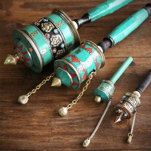 Tibetan Buddhism Supplies Hand-cranked Prayer Cylinders Tibetan Turquoise Turn Barrels Nepalese Handmade Ornaments