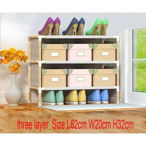 Three layer wooden shoe rack
