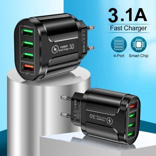 4 USB Ports Universal EU/US/UK Plug QC3.0 Quick Charge Travel Charger for Mobile Phone