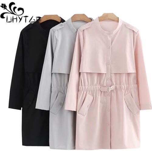 UHYTGF Spring coat women Medium long 4XL Oversized trench coat for women Single-breasted Stand collar slim Female outerwear 1386