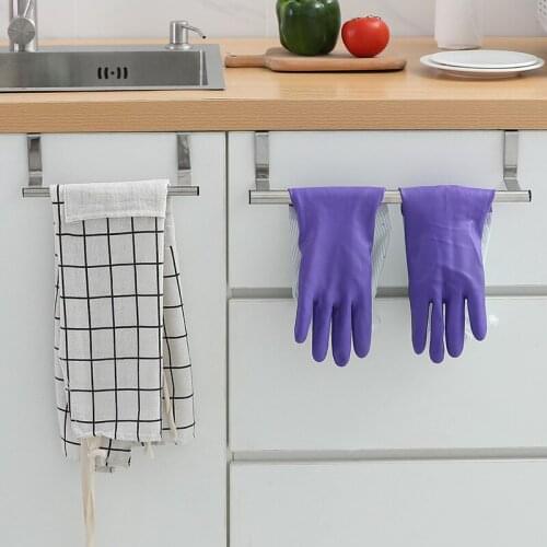 Stainless Steel Bathroom Kitchen Cabinet Towel Rag Rack Shelf Simple Towel Rack Over Door Towel Bar Hanging Holder
