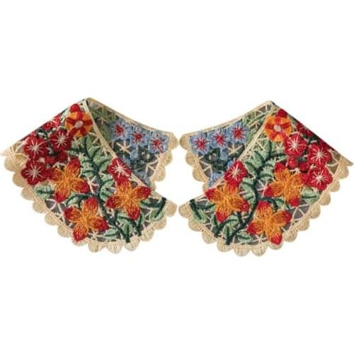 Embroidered Colorful Flower Patch Neckline Lace Applique Hollow Out Fake Collar DIY Sewing Crafts Bridal Dress Supplies