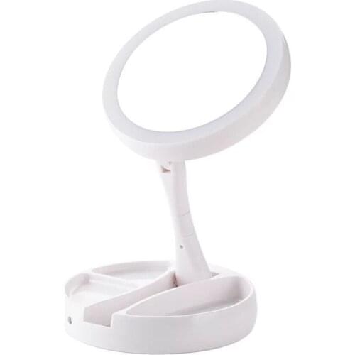 Lighted Makeup Mirror Folding Vanity Mirror with 16 LED Lights, Light Up Mirror for Travel, Portable Round Cosmetic Mirror