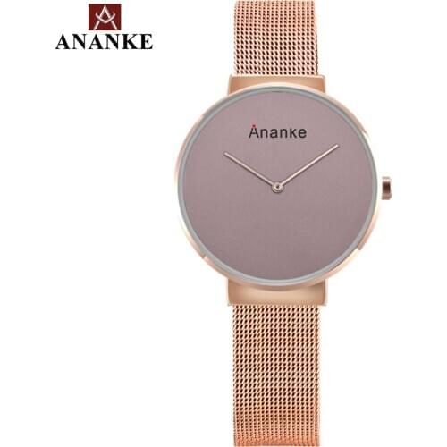 Ananke Womens Watch Ultra-thin Simple Dial Stainless Steel Mesh Belt Waterproof Japanese Movement Couple Quartz Watch AN04