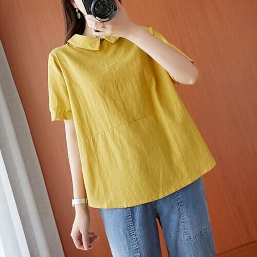 Oversized Women Cotton Linen Casual T-shirts New 2021 Summer Simple Style Solid Color All-match Loose Female Tops Tees S2943