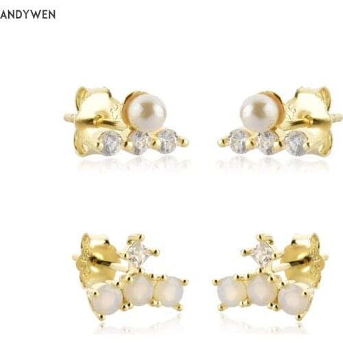 ANDYWEN 925 Sterling Silver 2021 Small Pearl Opals Stud Earring Piercing Luxury Jewelry Gift Women Wedding Party Rock Punk Clips