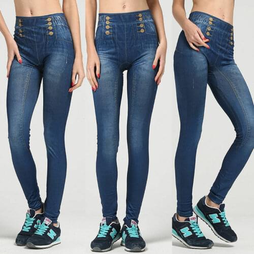 Women Ladies High Waist Sexy Casual Skinny Leggings Lady Stretchy Soft Jeggings Slim Print Pencil Pants Black Blue