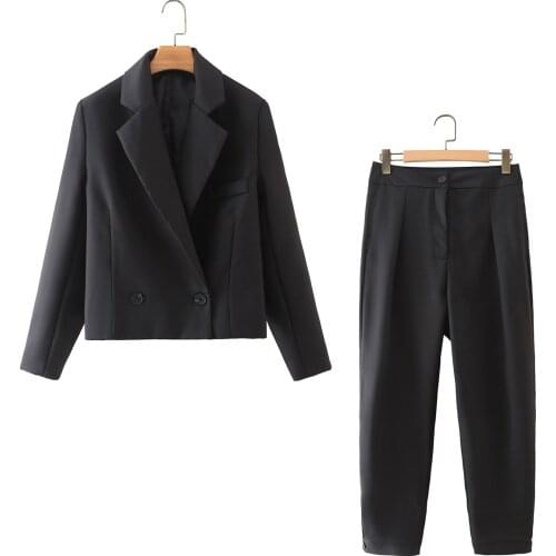 Two Piece Set Suit Women Elegant Fashion Office Lady Cropped Blazer Vintage Pants Chic Woman Outfit Blazer Set Pants Suits