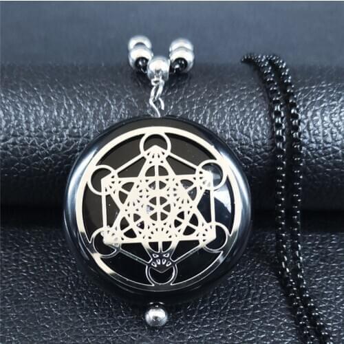 AFAWA YOGA Flower of Life Stainless Steel Necklace Pendant Women Black Color Natural Stone Necklace Jewelry gargantilla NA10S04